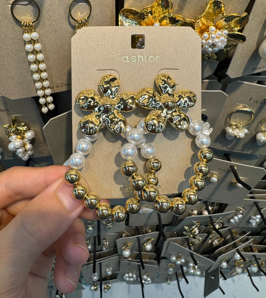 Floral Top Mixed Bead Loop Earrings - W3-0477
