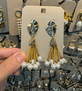 Sculpted Stud Pearl Tassel Earrings - W3-0479
