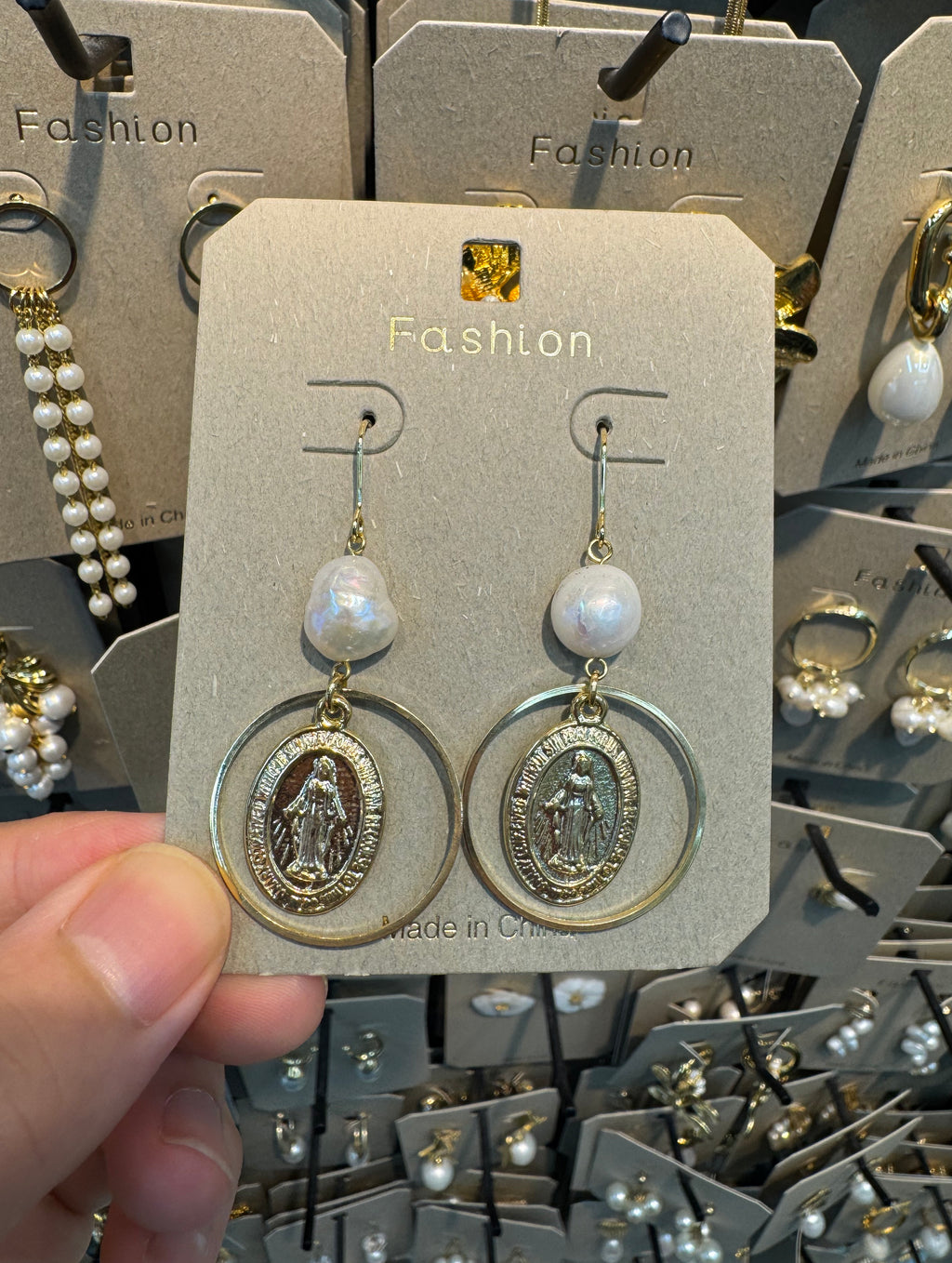 Pearl Coin Charm Hook Earrings - W3-0480