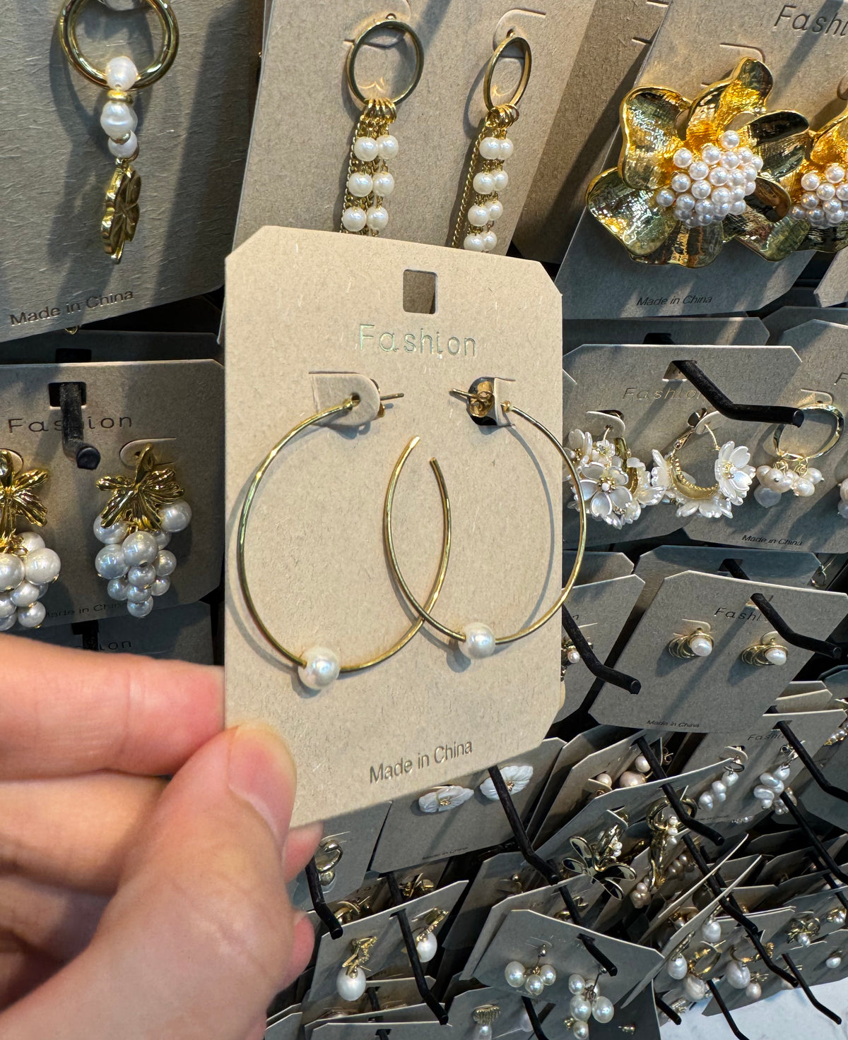 Slim Hoop Pearl Accent Earrings - W3-0483