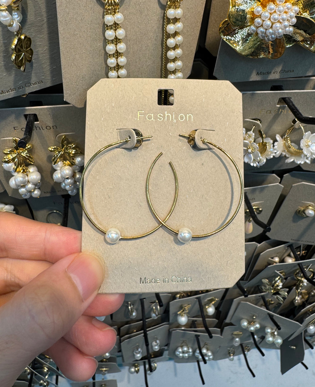 Slim Hoop Pearl Accent Earrings - W3-0483