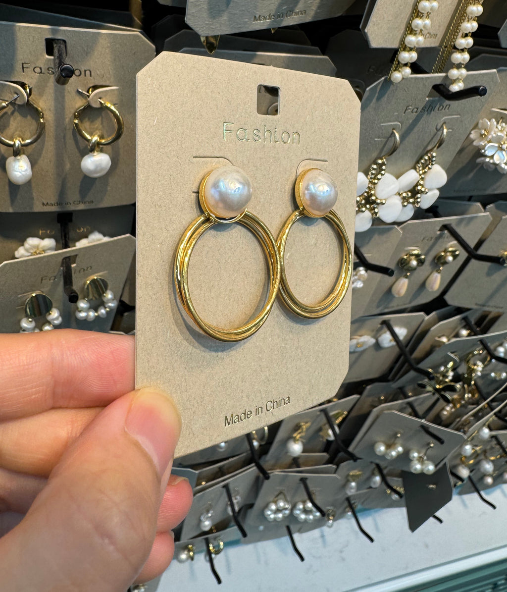 Pearl Stud Circle Drop Earrings - W3-0485