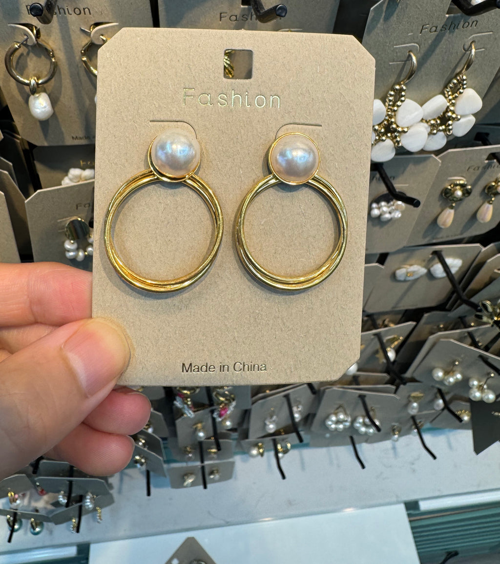 Pearl Stud Circle Drop Earrings - W3-0485