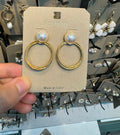 Pearl Stud Circle Drop Earrings - W3-0485