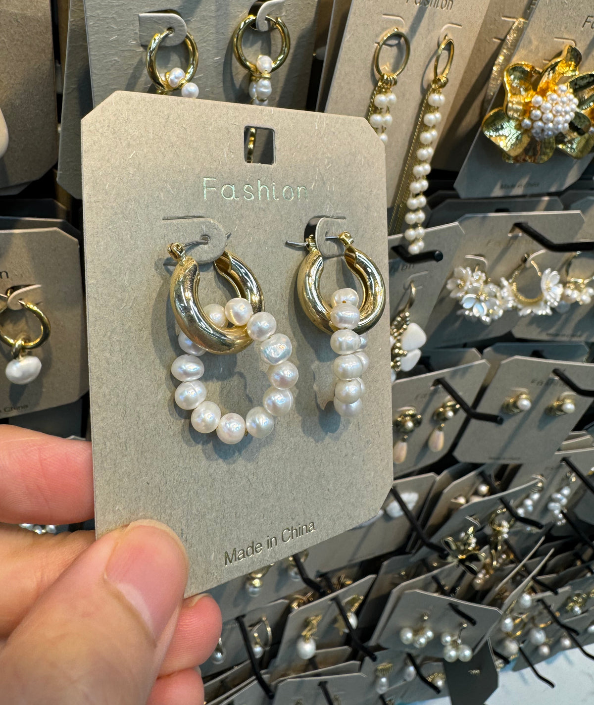Pearl Loop Charm Hoop Earrings - W3-0486
