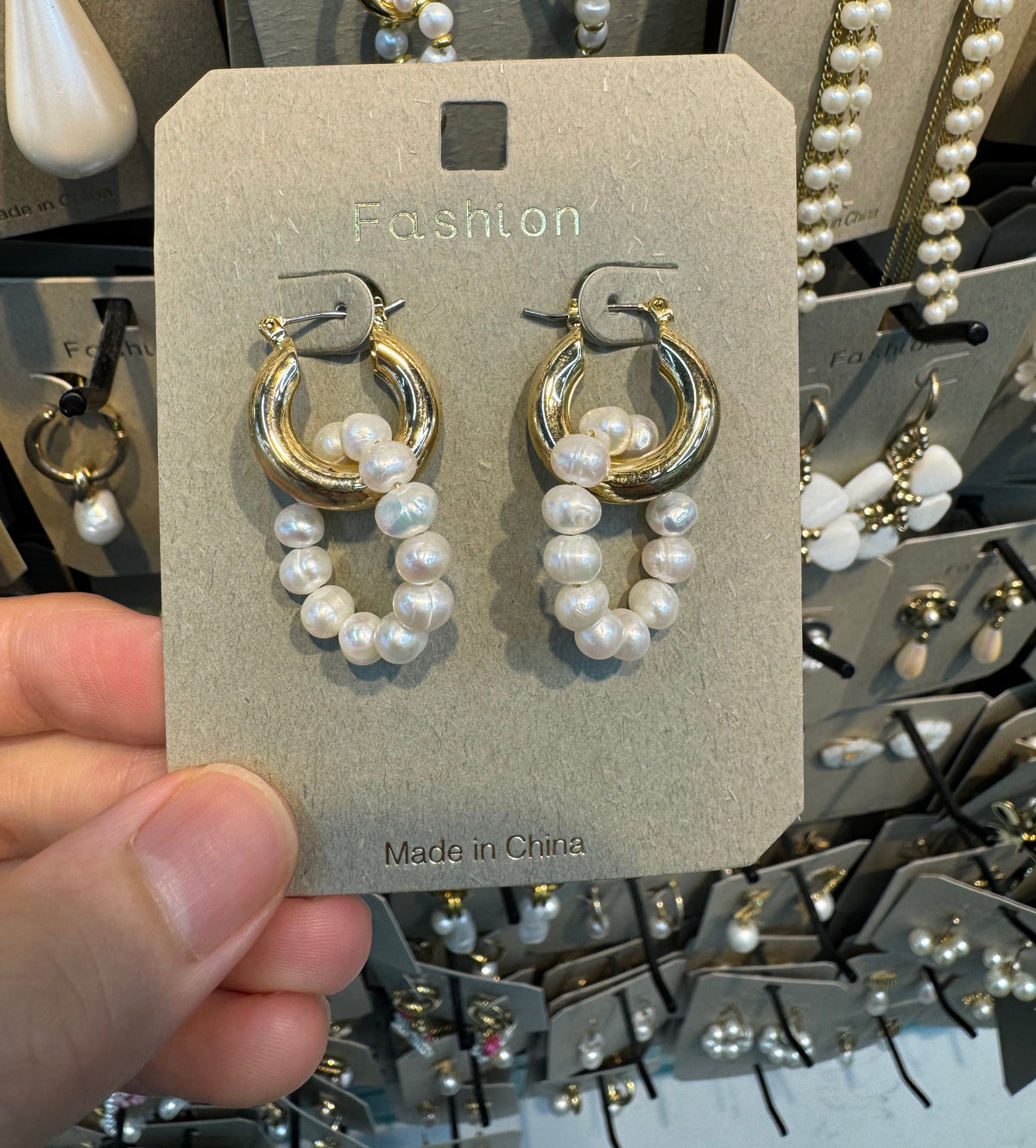 Pearl Loop Charm Hoop Earrings - W3-0486