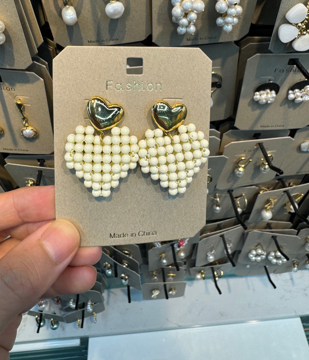 Heart Stud Beaded Heart Earrings - W3-0488