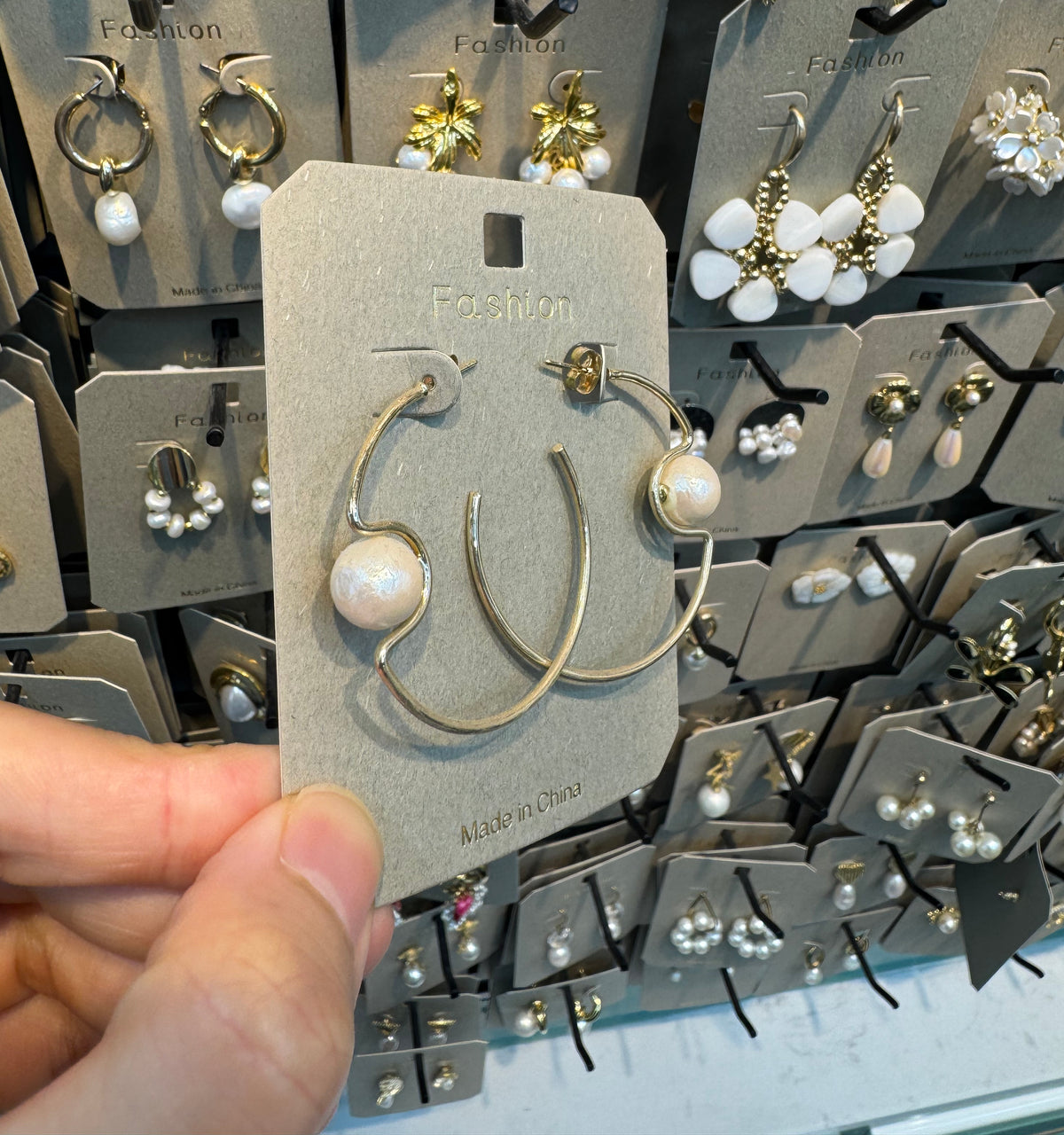 Side Pearl Double Hoop Earrings - W3-0489