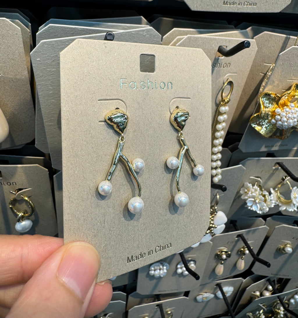 Heart Stud Pearl Branch Earrings - W3-0491