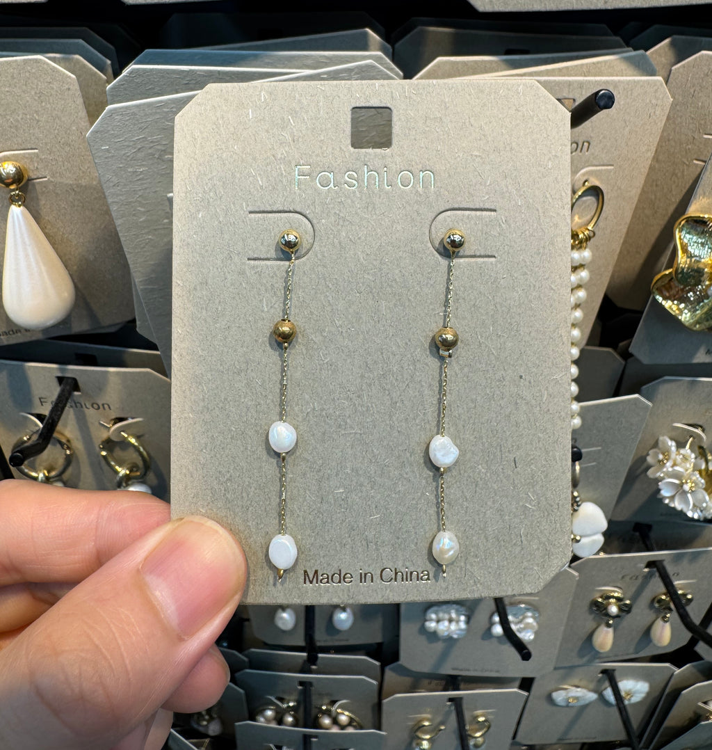 Long Mixed Bead Chain Earrings - W3-0492