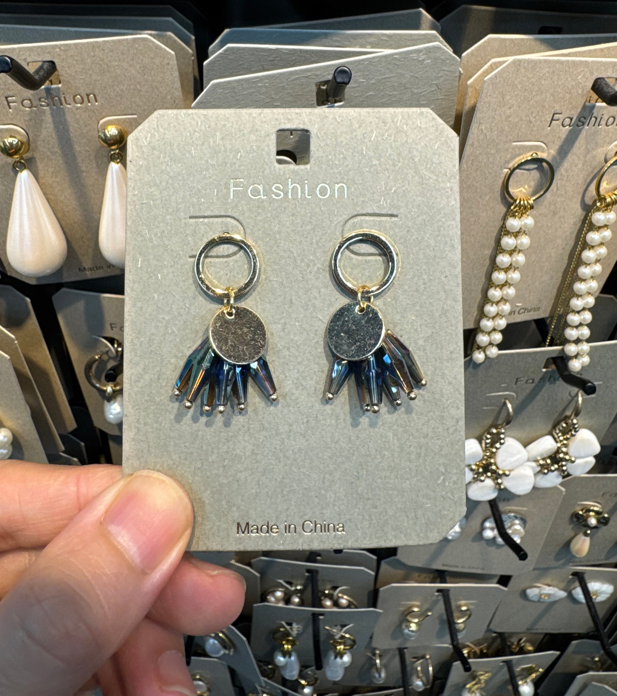 Coin Charm Iridescent Tassel Earrings - W3-0494