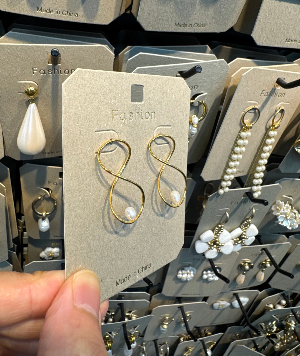 Infinity Loop Pearl Drop Earrings - W3-0496