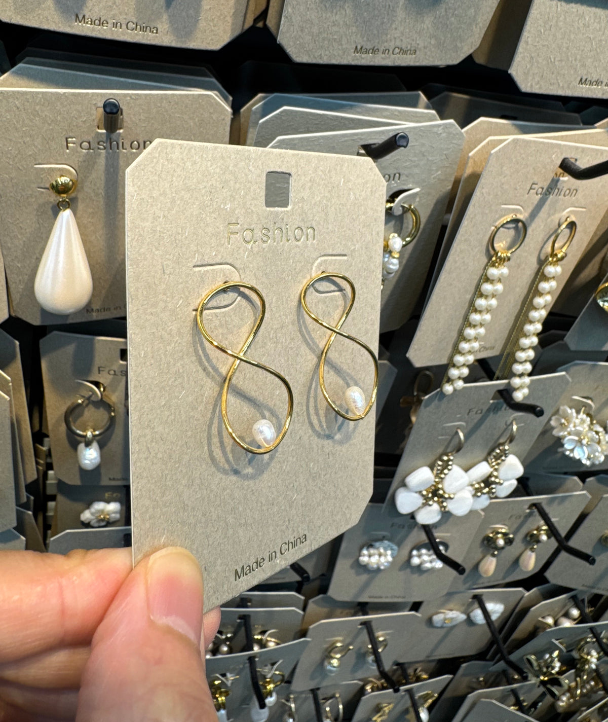 Infinity Loop Pearl Drop Earrings - W3-0496