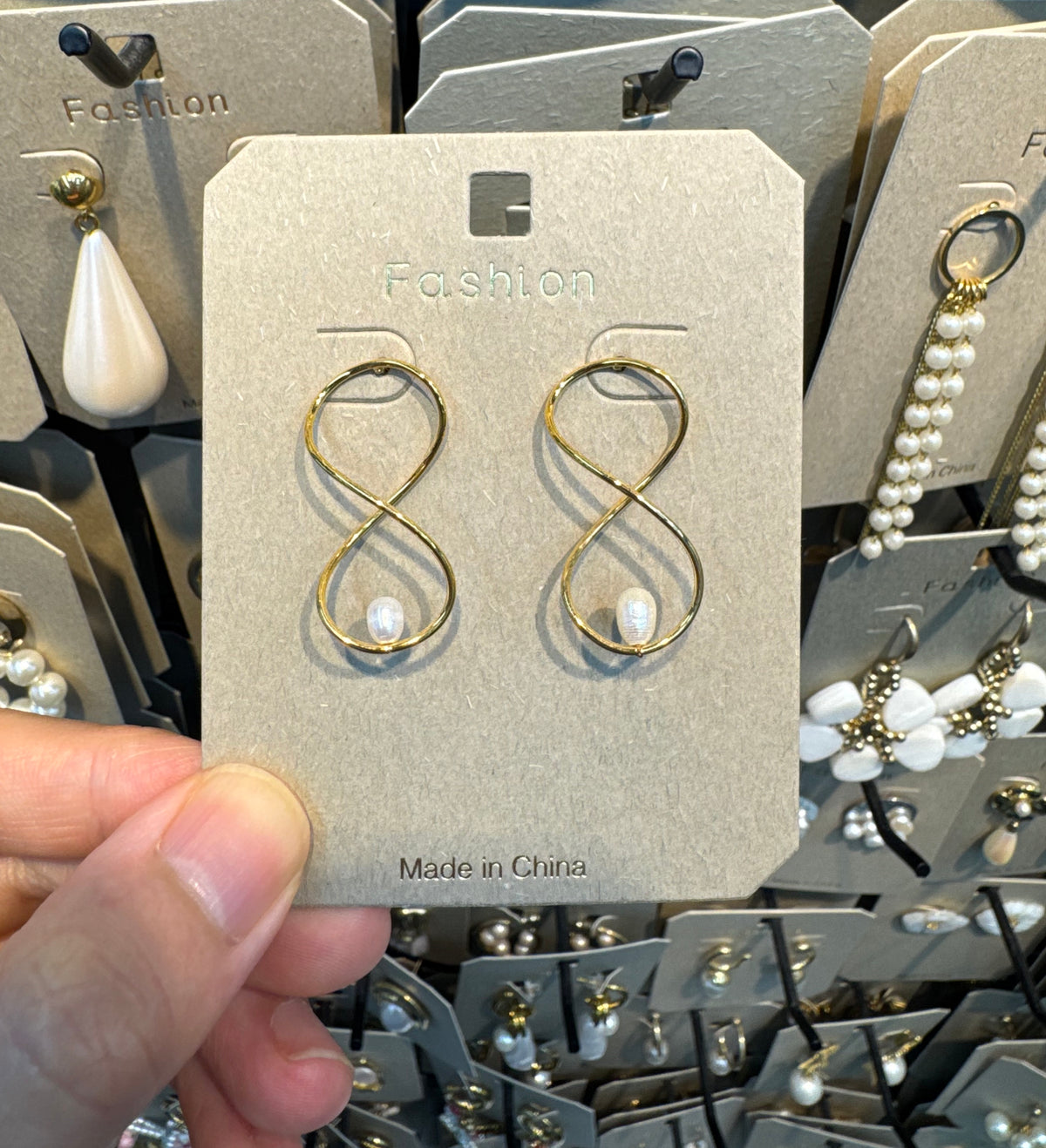 Infinity Loop Pearl Drop Earrings - W3-0496