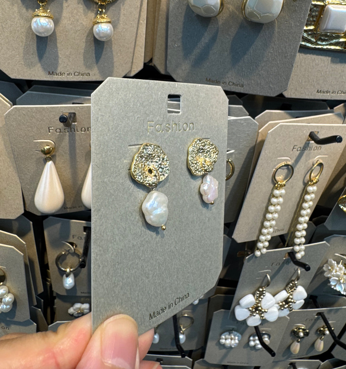 Textured Round Pearl Drop Earrings - W3-0498