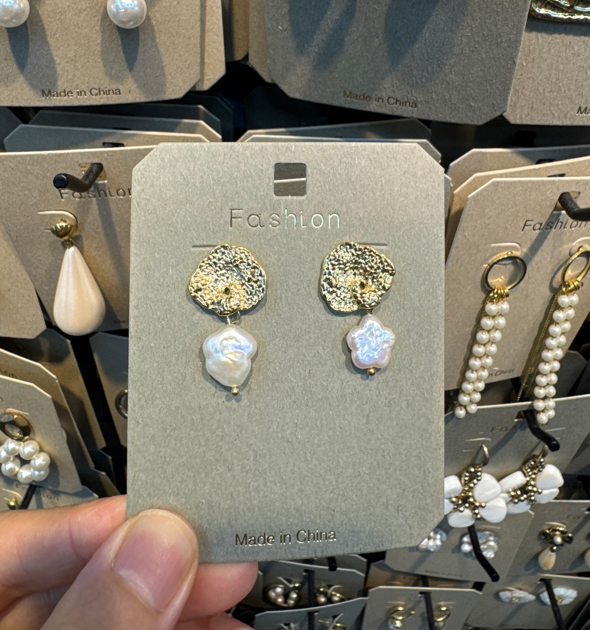Textured Round Pearl Drop Earrings - W3-0498