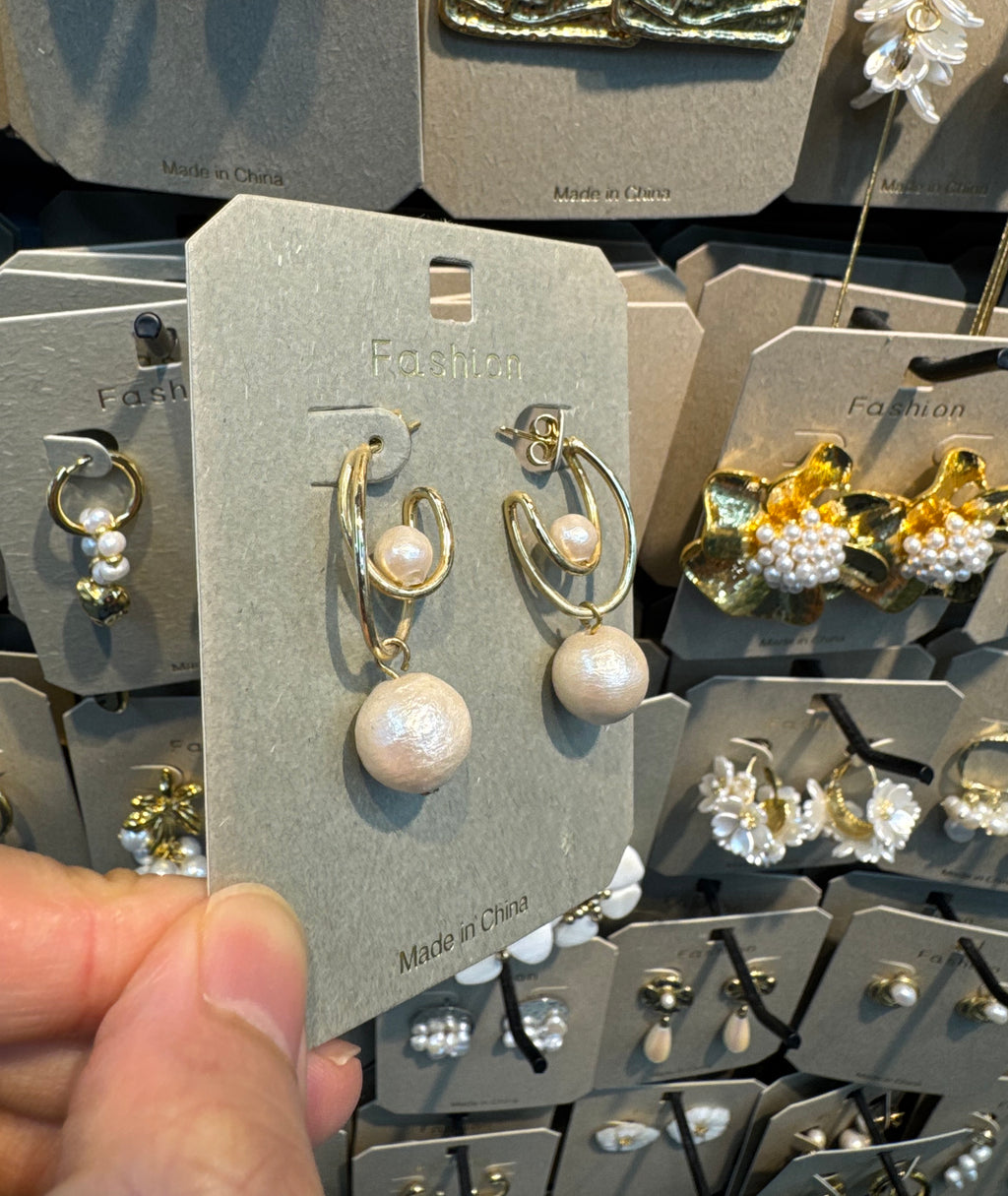Layered Crescent Pearl Earrings - W3-0501
