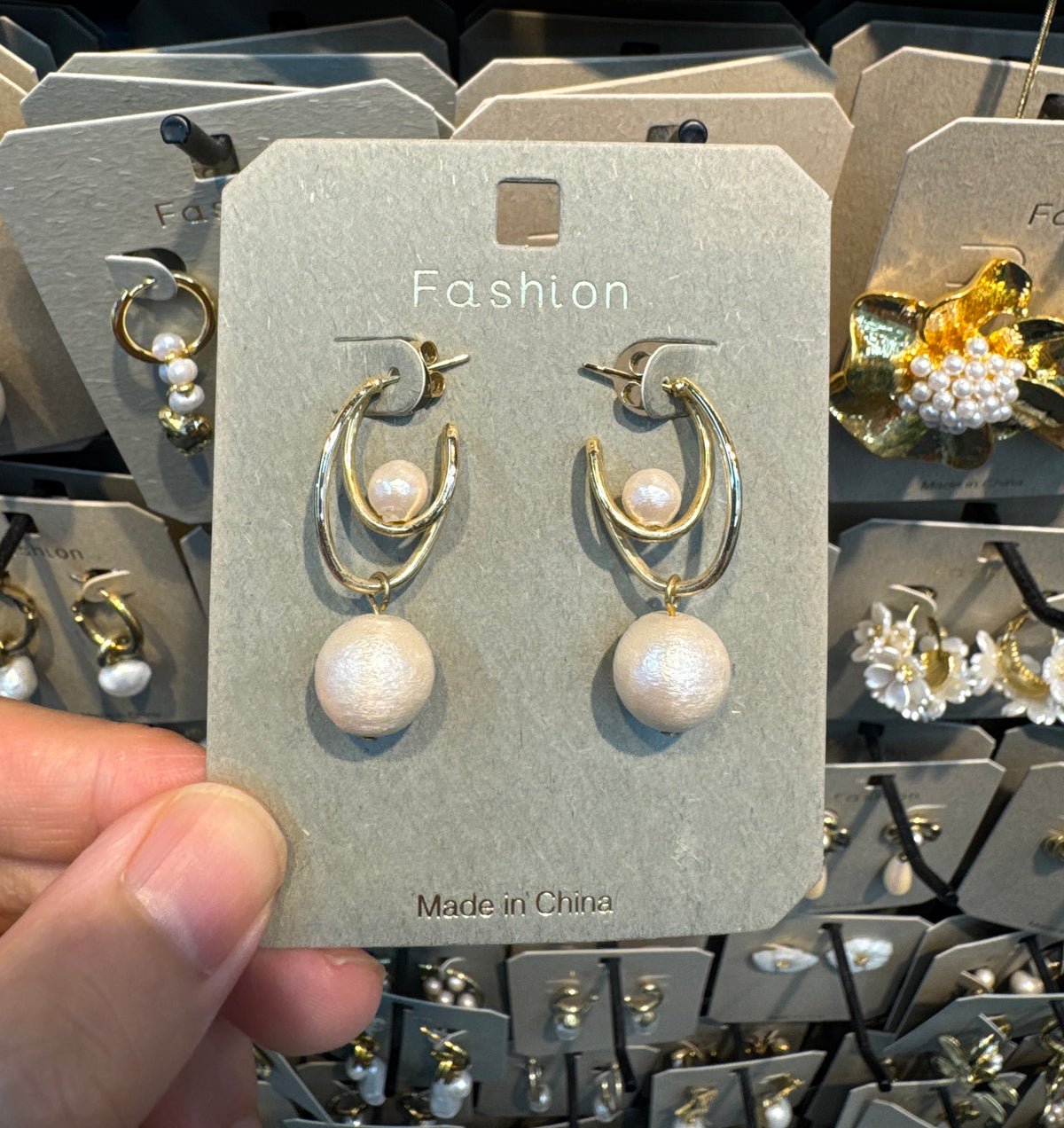 Layered Crescent Pearl Earrings - W3-0501