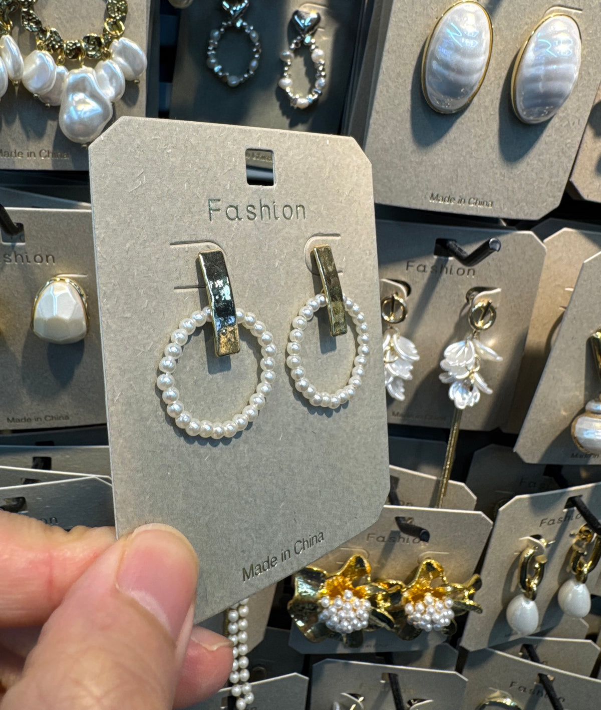 Rectangle Link Pearl Ring Earrings - W3-0505