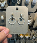 Rectangle Link Pearl Ring Earrings - W3-0505