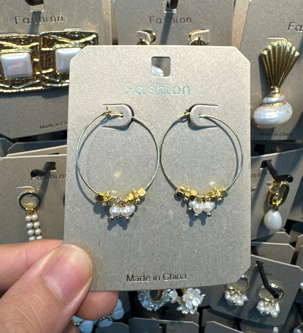 Beaded Floral Charm Hoop Earrings - W3-0510