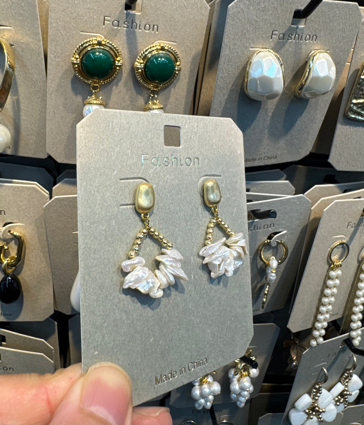 Pearl Petal Triangle Drop Earrings - W3-0512