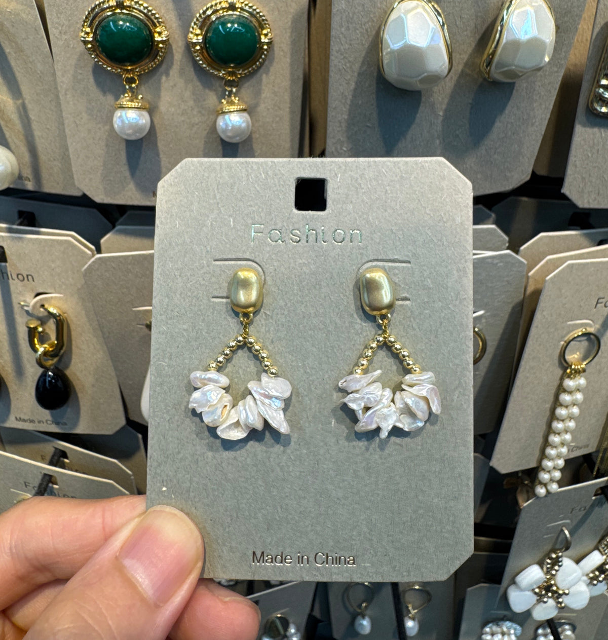 Pearl Petal Triangle Drop Earrings - W3-0512