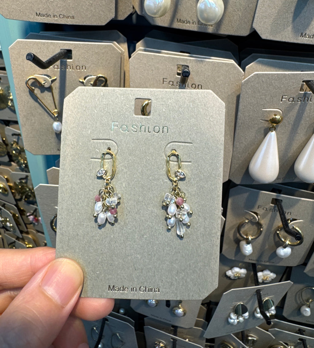 Floral Bead Chain Link Earrings - W3-0513