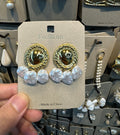 Ornate Disc Pearl Fringe Earrings - W3-0514