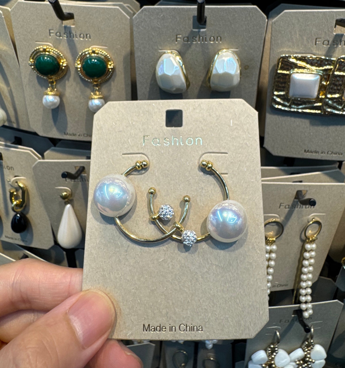 Pearl and Crystal Open Hoop Earrings - W3-0515
