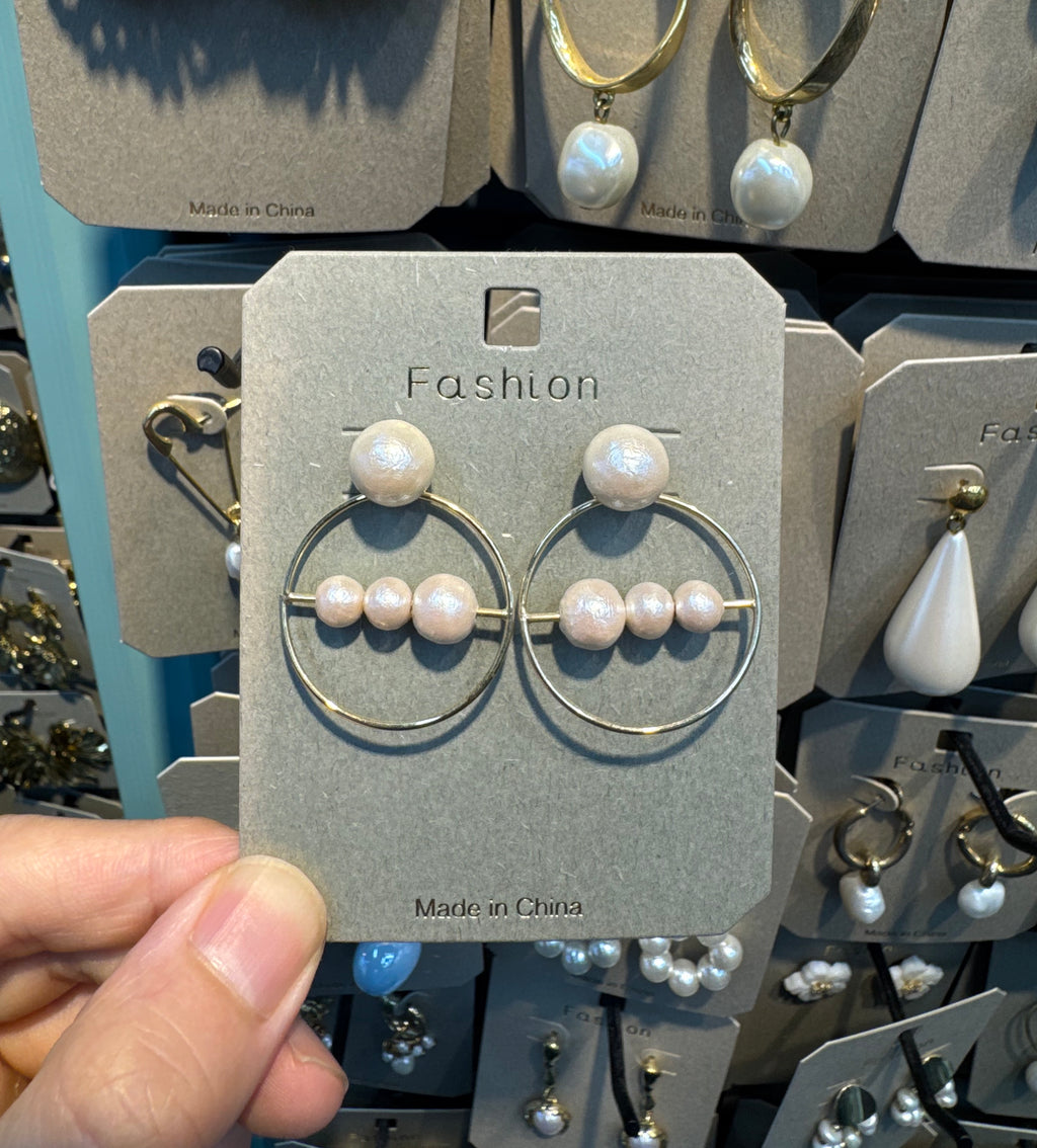 Triple Pearl Bar Hoop Earrings - W3-0517