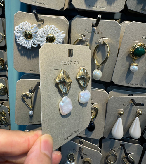 Abstract Stud Baroque Pearl Earrings - W3-0519