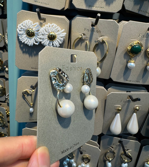 Asymmetric Double Pearl Earrings - W3-0521