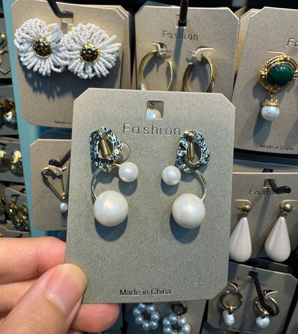 Asymmetric Double Pearl Earrings - W3-0521