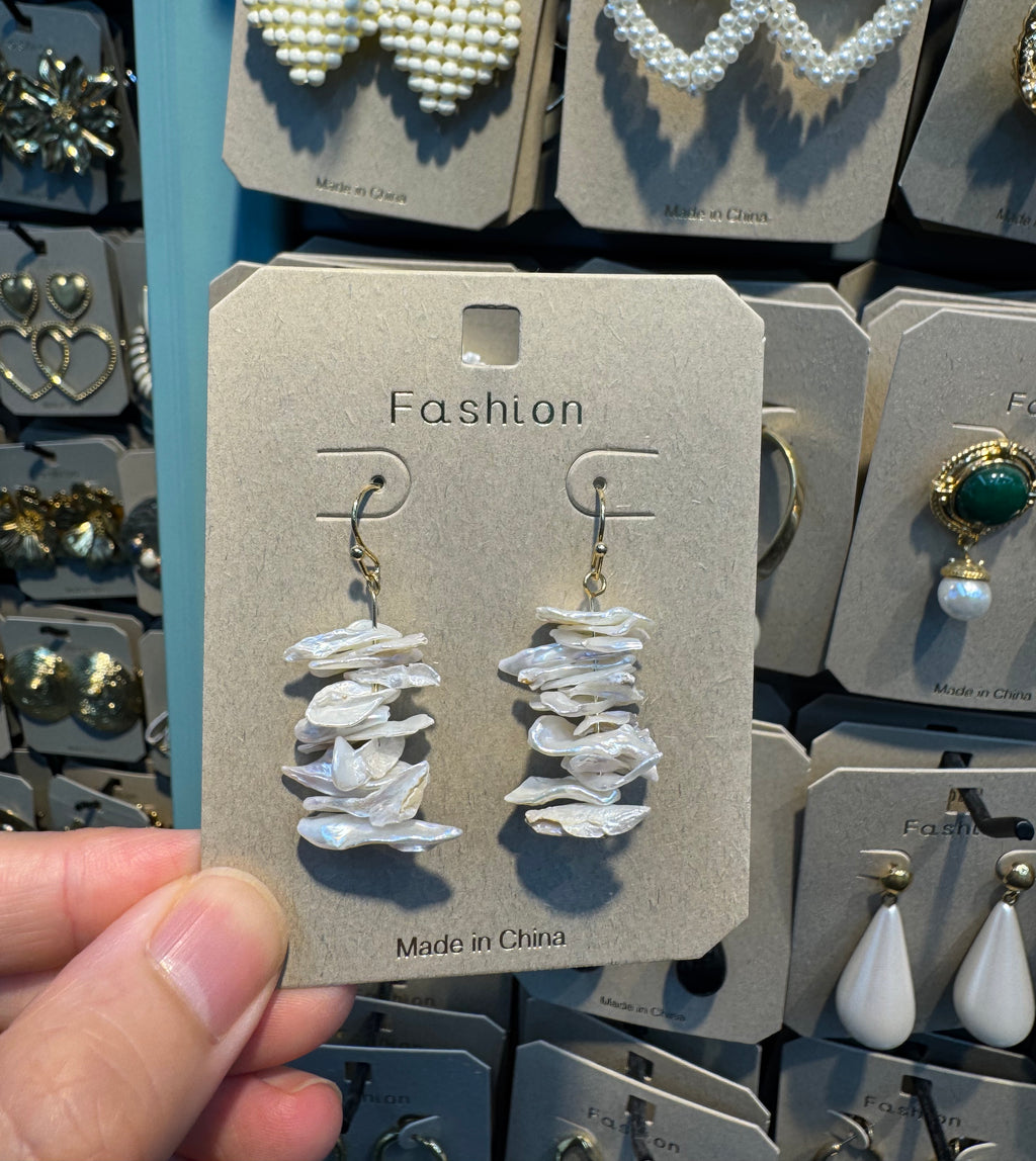 Stacked Shell Chip Drop Earrings - W3-0524