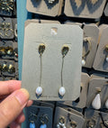 Heart Stud Long Pearl Drop Earrings - W3-0527
