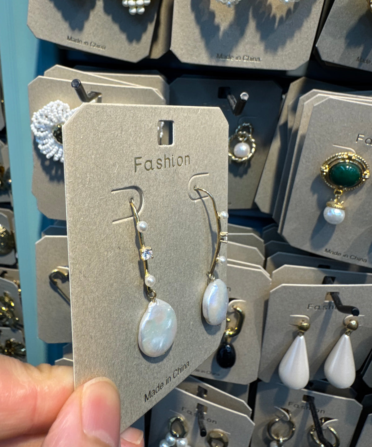 Slim Beaded Pearl Drop Earrings - W3-0539