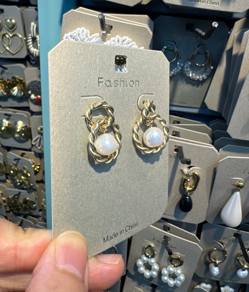 Double Ring Pearl Charm Earrings - W3-0540