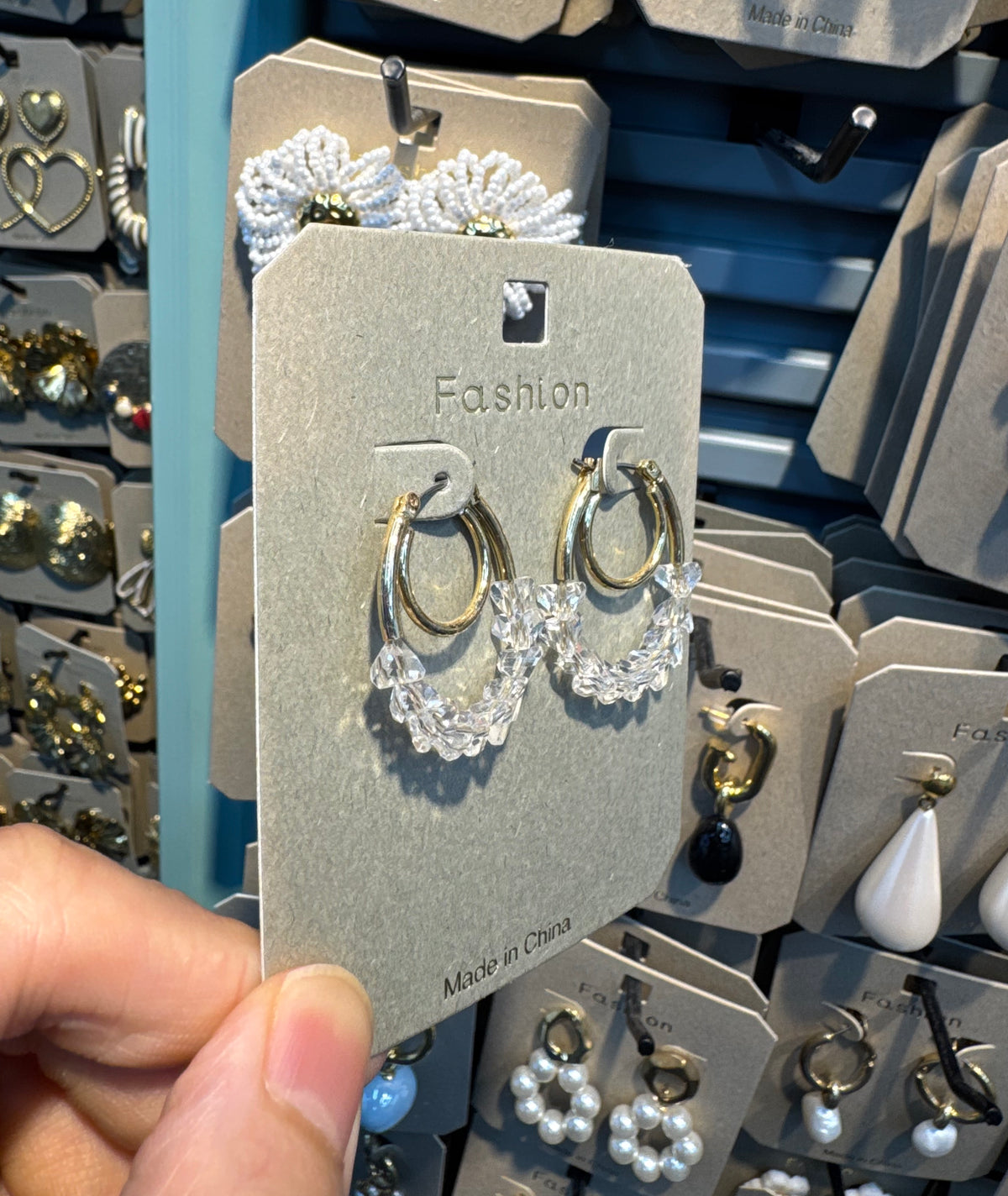 Double Hoop Beaded Fringe Earrings - W3-0541