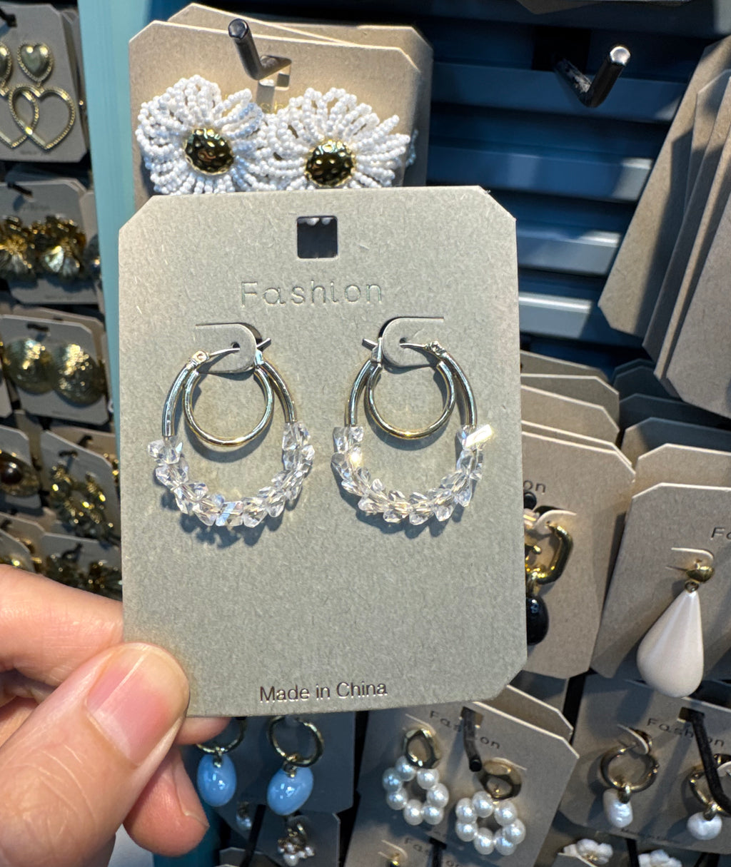 Double Hoop Beaded Fringe Earrings - W3-0541