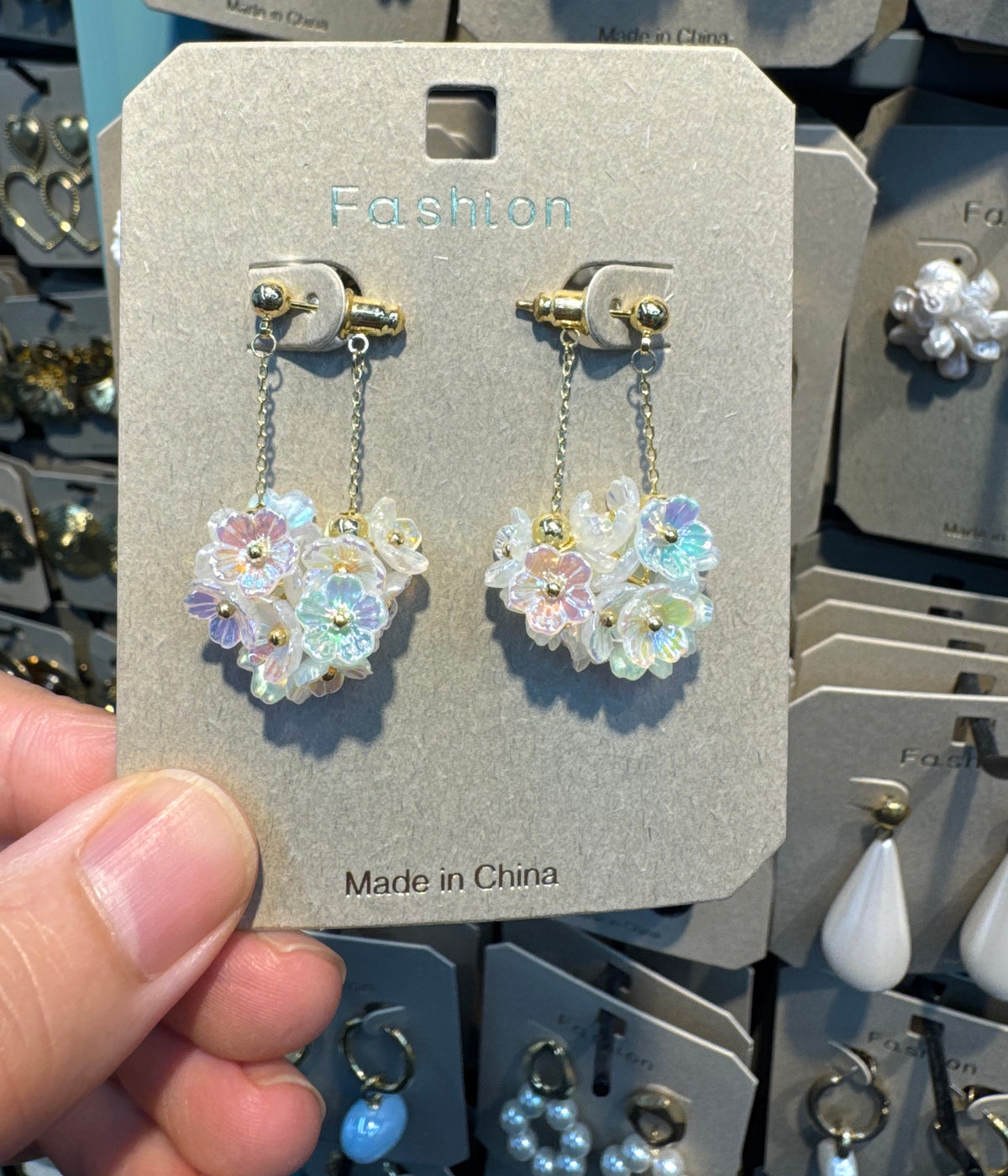 White Flower Basket Drop Earrings - W3-0544