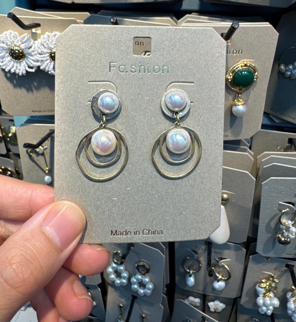 Double Pearl Layered Ring Earrings - W3-0550