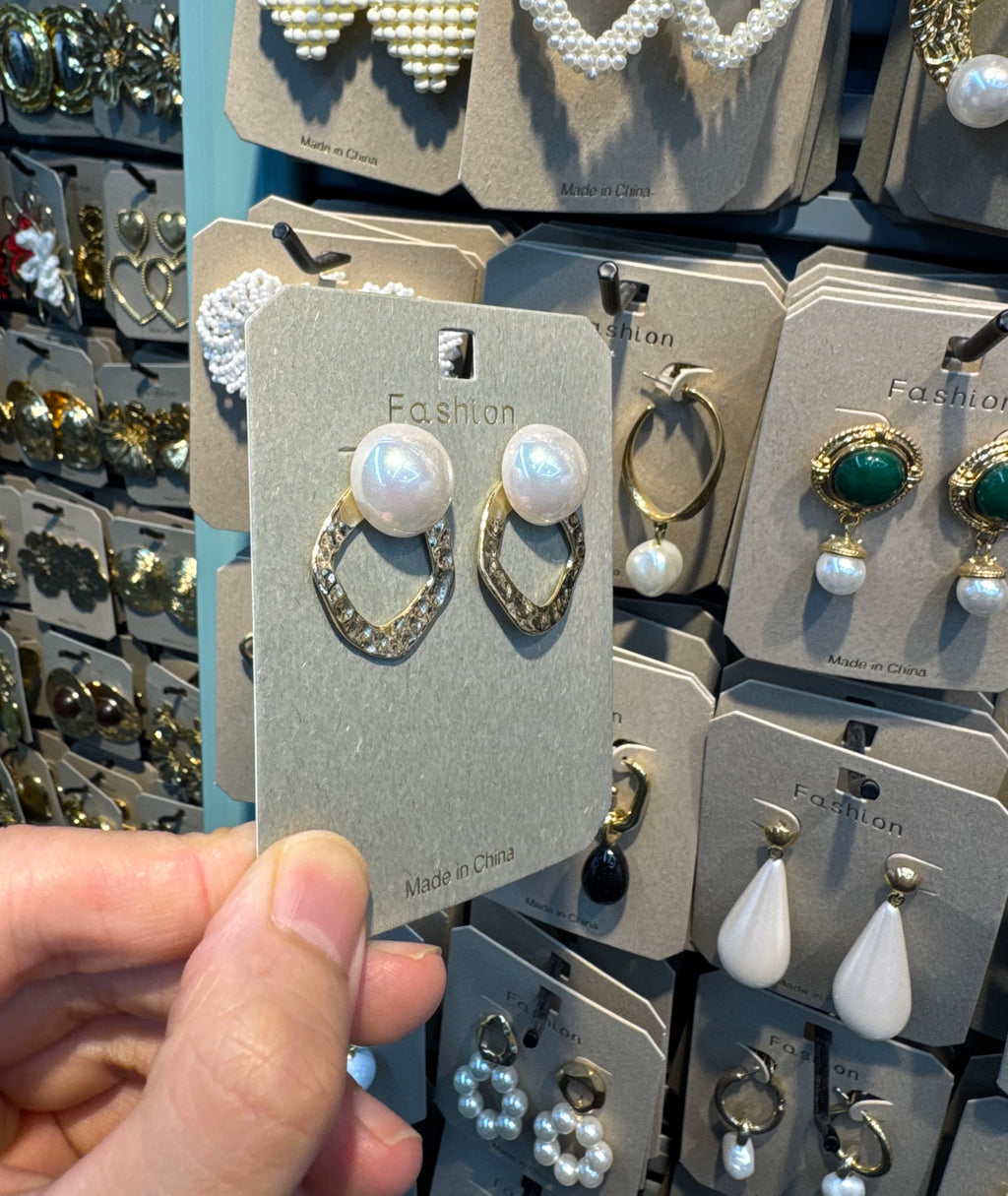 Pearl Stud Textured Loop Earrings - W3-0552