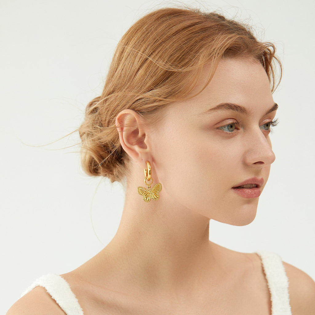 Butterfly Charm Huggie Hoop Earrings, Removable Charm