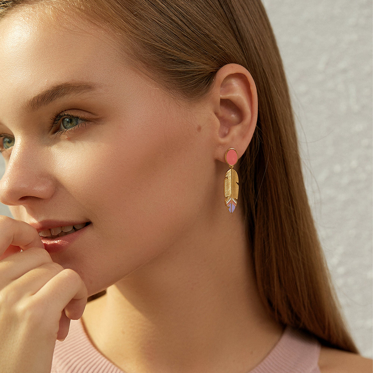 Pastel Enamel Feather Drop Earrings, Boho Color-Block Tips