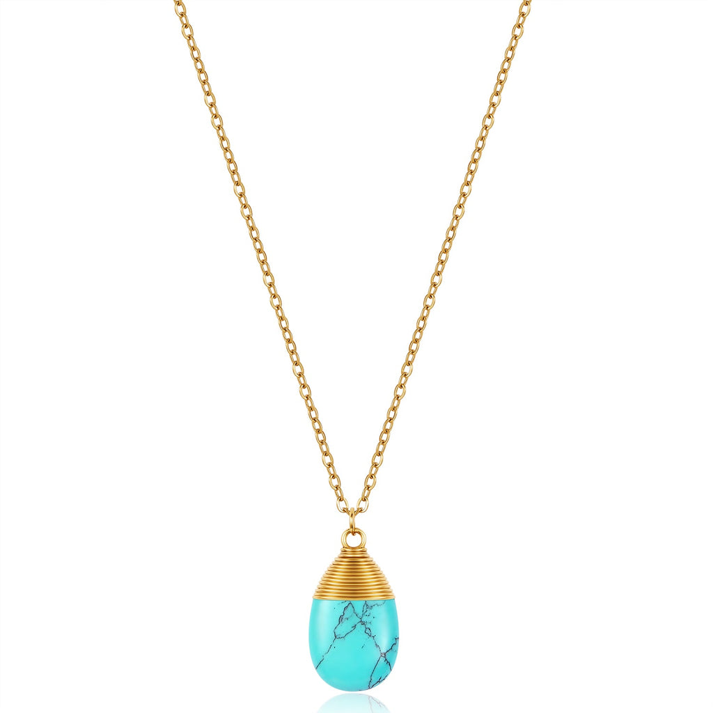Wire-Wrapped Teardrop Gemstone Layering Necklace
