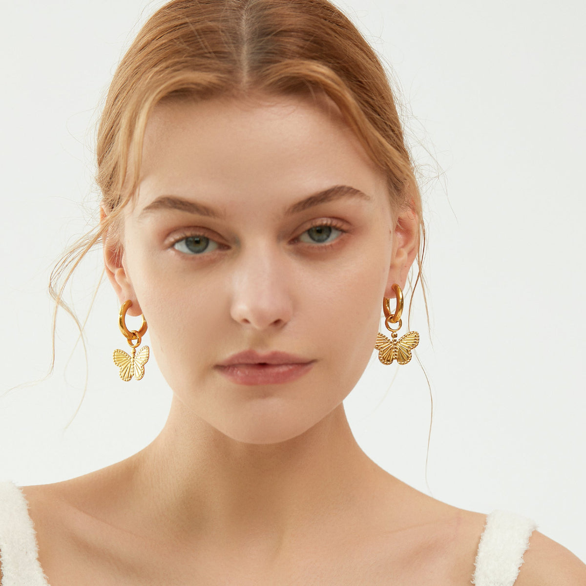 Butterfly Charm Huggie Hoop Earrings, Removable Charm