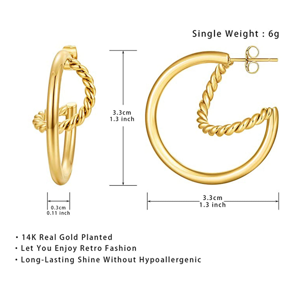Twisted Croissant Open Hoop Earrings, Domed Texture