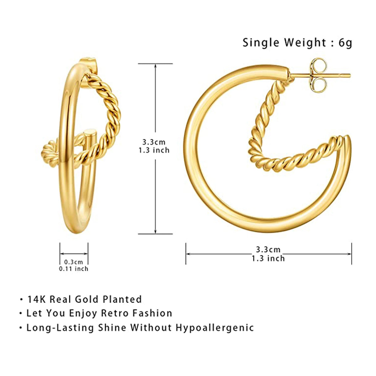 Twisted Croissant Open Hoop Earrings, Domed Texture