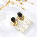 Black Teardrop Hammered Gold Statement Earrings, 15.4g